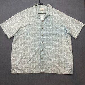 L.L. Bean Mens XL Short-Sleeve Button-Up Shirt Green Floral Print 100% Cotton